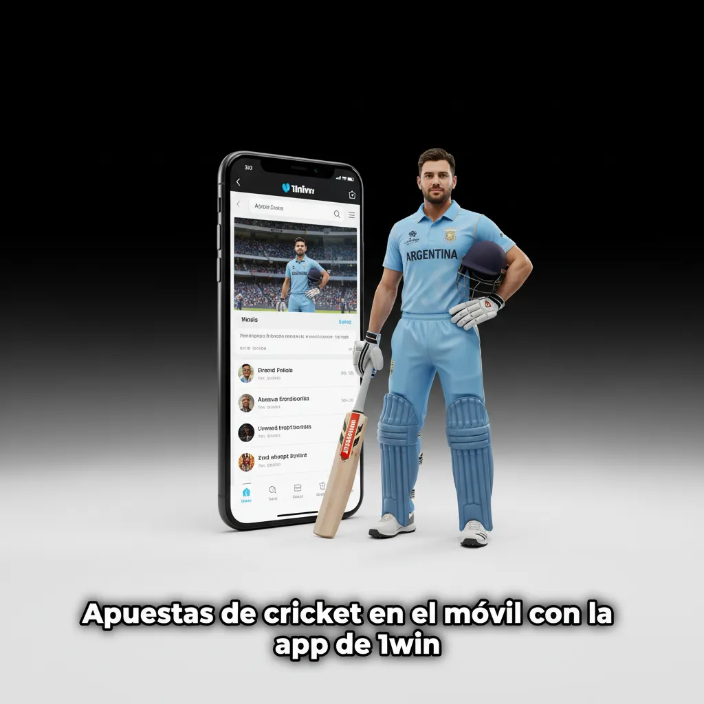 Smartphone con la app 1win de apuestas de cricket, cuotas en vivo, mercados y acceso rápido en Android y iOS