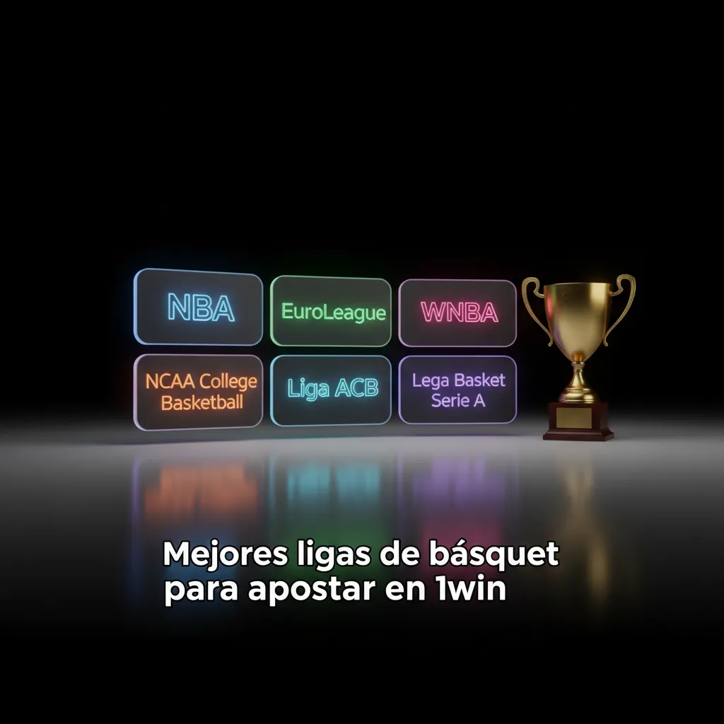 Gráfico de 1win con ligas de básquet destacadas: NBA, Euroliga, LNB, ACB, BCL, NCAA y WNBA, cuotas pre y en vivo.