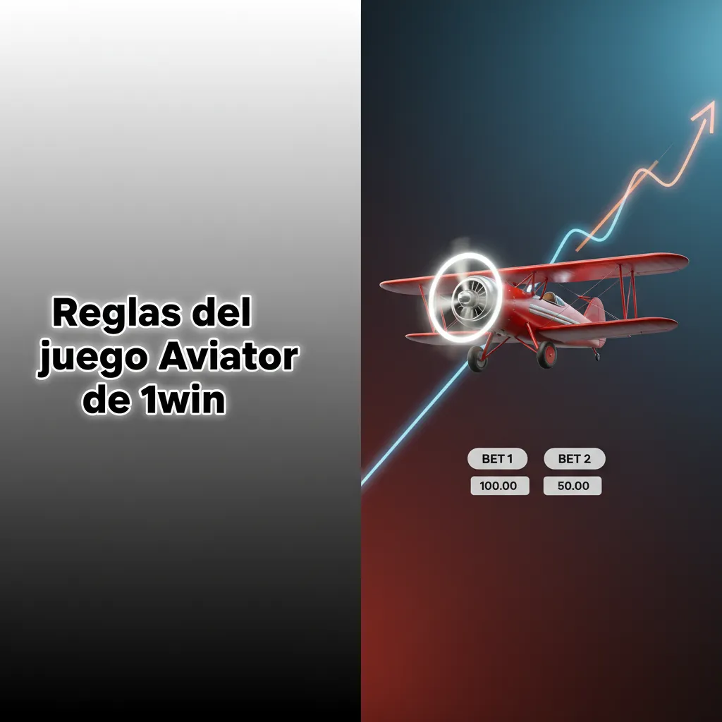 Infografía de reglas de Aviator 1win: avión sube el multiplicador, cobrar a tiempo; dos apuestas, Auto Bet y Auto Cashout.